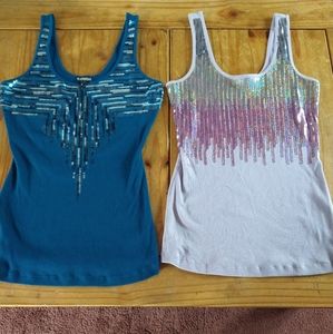 2 FANCY TANK TOPS WITH GLITTER DESIGN